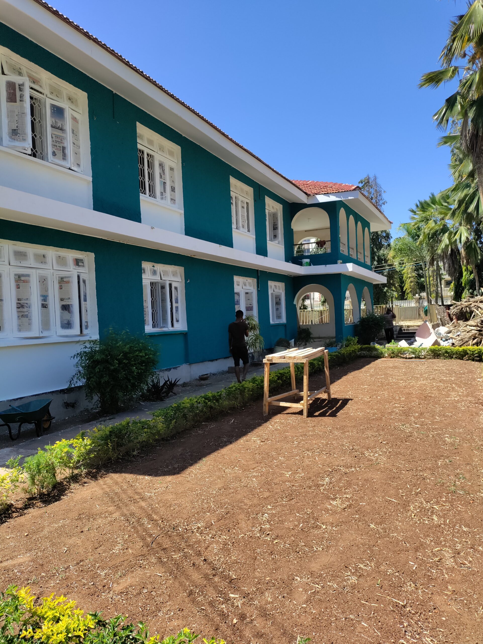 The outdoor area of Gallivanters Hostel while renovation work was underway