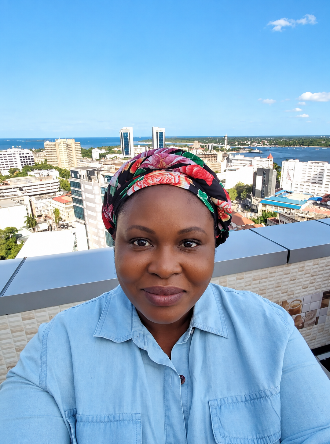 Tamara overlooking the Dar es Salaam skyline