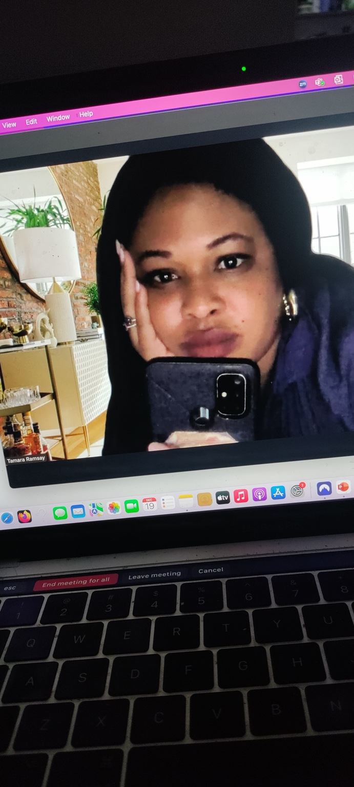Tamara on a Zoom call with Kibwana, coordinating the move from the United States.